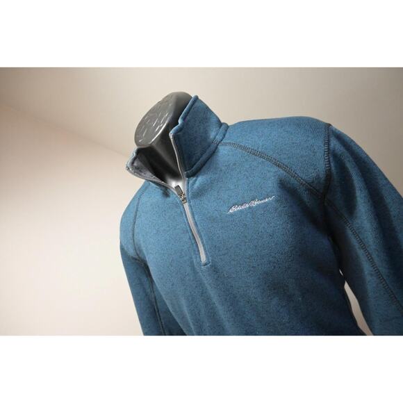 Eddie Bauer Camp Sweater 1/4 Zip Fleece Pullover Marled Blue Mens Size Medium - Picture 2 of 10